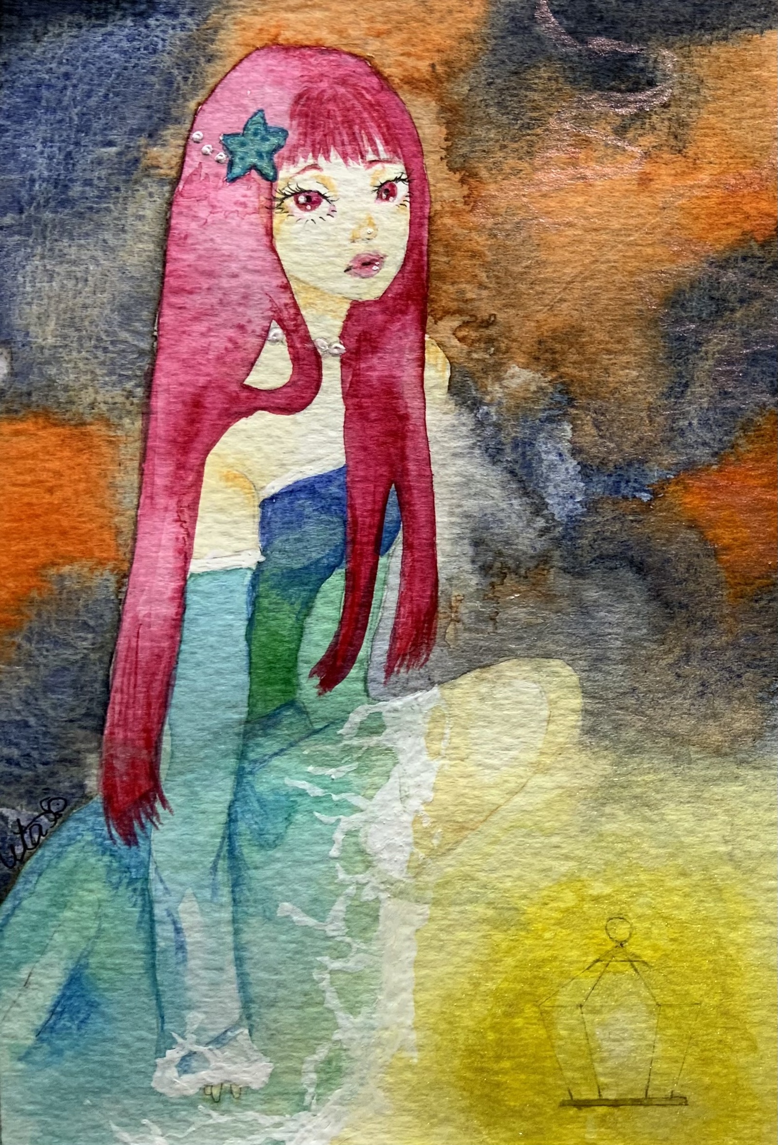 「最果て案内人　海」水彩画