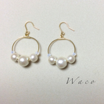 3連コットンパール  フープピアス