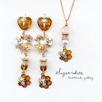 🍯🐝  Amber Honey series ✵  [ 蜜集め ]   ピアス ・ イヤリング  🎁ネックレス付   高品質 ベネチアンガラス 🇮🇹 