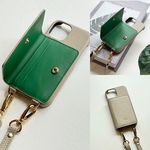 本革 スマホショルダー　バイカラー　ショルダー付き 背面収納カード 名前入れ レザーiphoneケース　greige+green
