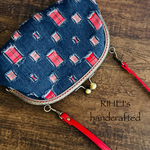 クラッシュデニム×赤のがま口ポシェット（S size）