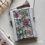 new✨インド刺繍リボンスマホポシェット 華やか大人blue♡ スマホショルダー お散歩ショルダー サコッシュ　　