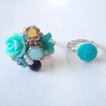 ☆２周年anniversary☆　お花ビジューリング Turquoise　（ピンキーリング付き）
