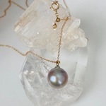 一点もの　14kgf 調整可能ボールチェーン　グレーバロックパールロングネックレス