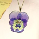ビオラ押し花　ジュエルネックレス　L　（シルバー）　