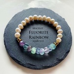 【5/08 wool50様専用◆御売約】1300→1000　　　　　　BL400-615フローライトRainbow+淡水パール 17㎝*天然石ブレスレット    [送料無料]　