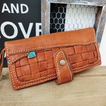 茶色牛革＊メッシュレザーの長財布＊ウォレット＊手縫い