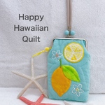 🍋がま口スマホポシェット🍋ハワイアンキルト🍋HAPPY🍋