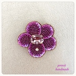 Purple Flower ビーズ刺繍ブローチ