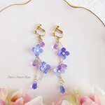 【再販】あじさい＆ドロップ～Purple×Blue～ イヤリング ピアス 紫陽花 雫 ドロップ ウェーブ 揺れる