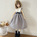 フリルノースリーブ　クラシカルワンピース　【グレー系】ドール服　リカちゃん　ruruko　受注