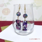 とんぼ玉の風鈴ピアス （紫）