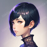 黒レースのショートへア 若い女性 イラストアート SNSアイコン（デジタルコンテンツ ダウンロード販売）