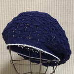夏🌻SALE🌟新色✨パープルネイビーのコットン🌿ヤーンで編んだレーシーな透かし模様のベレー帽
