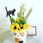 麦わら帽子の三毛猫さん【ヒマワリ】