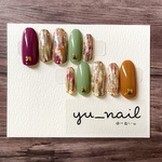 ネイルチップ　077 （　紫　黄色　マスタード　緑　黄緑　ピスタチオ　こっくり　ニュアンス　個性的　個性派　秋　秋ネイル　秋冬　）　2点目から 送料無料　☆