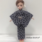 リカちゃん ハンドメイド 浴衣 着物 帯 藍染 市松柄