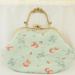 「0630-t様のご注文品」☆気持ち華やぐがま口バッグ☆（特大！口金21センチ）（苺　ブルー）
