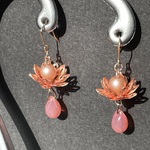 雫と真珠の蓮の花ピアス3種【ピンクゴールド】