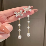【S925ピアス】2ペア・揺れるパールピアス・リボン＆パール　じゃらじゃらピアス