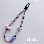 ハンドストラップ☁️ビーズストラップ🧸スマホストラップ💜ビーズキーホルダー●🟣ファンシーパープル×ブラック★¨̮スマホ用タグ付き/MIMI. 