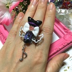 <ご予約品>アニマル型アイドルマイクリング☆黒ネコ(シルバーカラー)