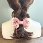  【送料無料 小さめサイズ】くすみピンク×ホワイト グログラン ヘアアクセサリー 大人 バレッタ ポニーフック ヘアゴム ヘアカフ リボンピン 