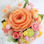 石鹸のバラと花のアレンジメント～ライトピンクポット/ソープカービング/石鹸彫刻 