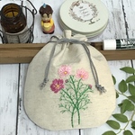 手刺繍🪡巾着ポーチ🌸コスモス🌸🌸