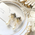 高嶺𓂃 𓈒𓏸𑁍‬ スクエア × ワイヤーフラワー ぽってりパールビーズ レジン ピアス / イヤリング