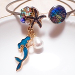 人魚姫のバングル ブレスレット レジン ビジュー パール ヒトデ 青 海 夏