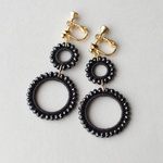 double hoop  ブラックスピネル  絹糸 フープ イヤリング  ピアス  8月誕生石 (gold) 
