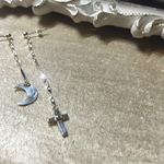 純銀モチーフ＊月×クロス アシンメトリーなキラキラピアス