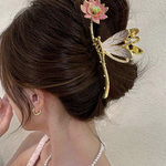 トンボと蓮のヘアクリップ／ヘアピン