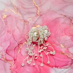 お花 樹脂イヤリング◇コットンパールとタティングレース