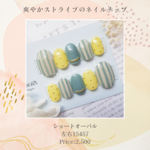 【現品】爽やかストライプのネイルチップ（ショートオーバル/夏）