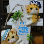 ＊サーフボード×２匹のねこちゃん親子　壁掛け　置物＊