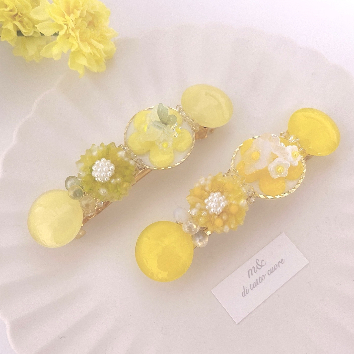 1500円 ブルー系バレッタ金具6cm ヘアアクセサリー 本物花プリザーブド