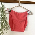 コットンニットのふんどしパンツ　オレンジピンク×花柄シフォン　M-L