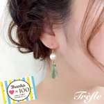 【再販】３collarスノーパール春色タッセルピアス／イヤリング