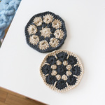 cotton/蜂蜜コーヒー色のコースター 2枚セット/ クロシェ　編み物　お花　レトロ