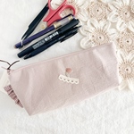 《5/26(日)21:00販売開始》手刺繍のペンケース/くすみピンク×ピンクチェック
