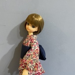リバティプリント🩷💙　ピンクの花柄の浴衣と藍色の帯のセット　巾着付き！　リカちゃんサイズ