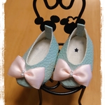 メルちゃん 靴☆ソランちゃん靴☆ミントグリーン×薄桃サテンリボン☆パール 