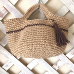 ナチュラル麻紐バッグ♡茶色ライン♡（送料無料）