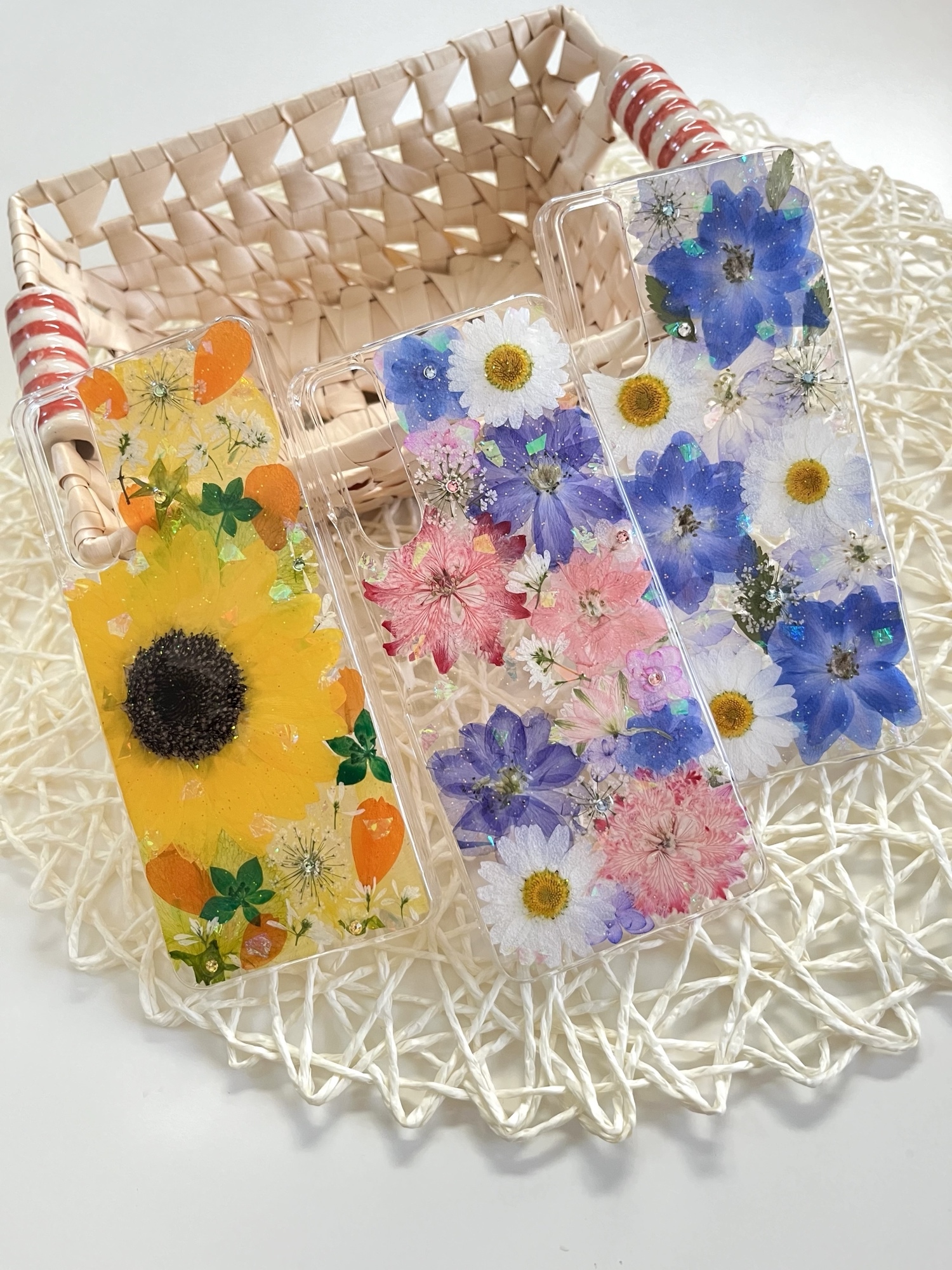 押し花スマホケース　ホログラム追加見本