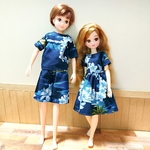 再販1※2着セット ワンピース 半袖ワンピース リカちゃん 服 花柄 青 チェック柄