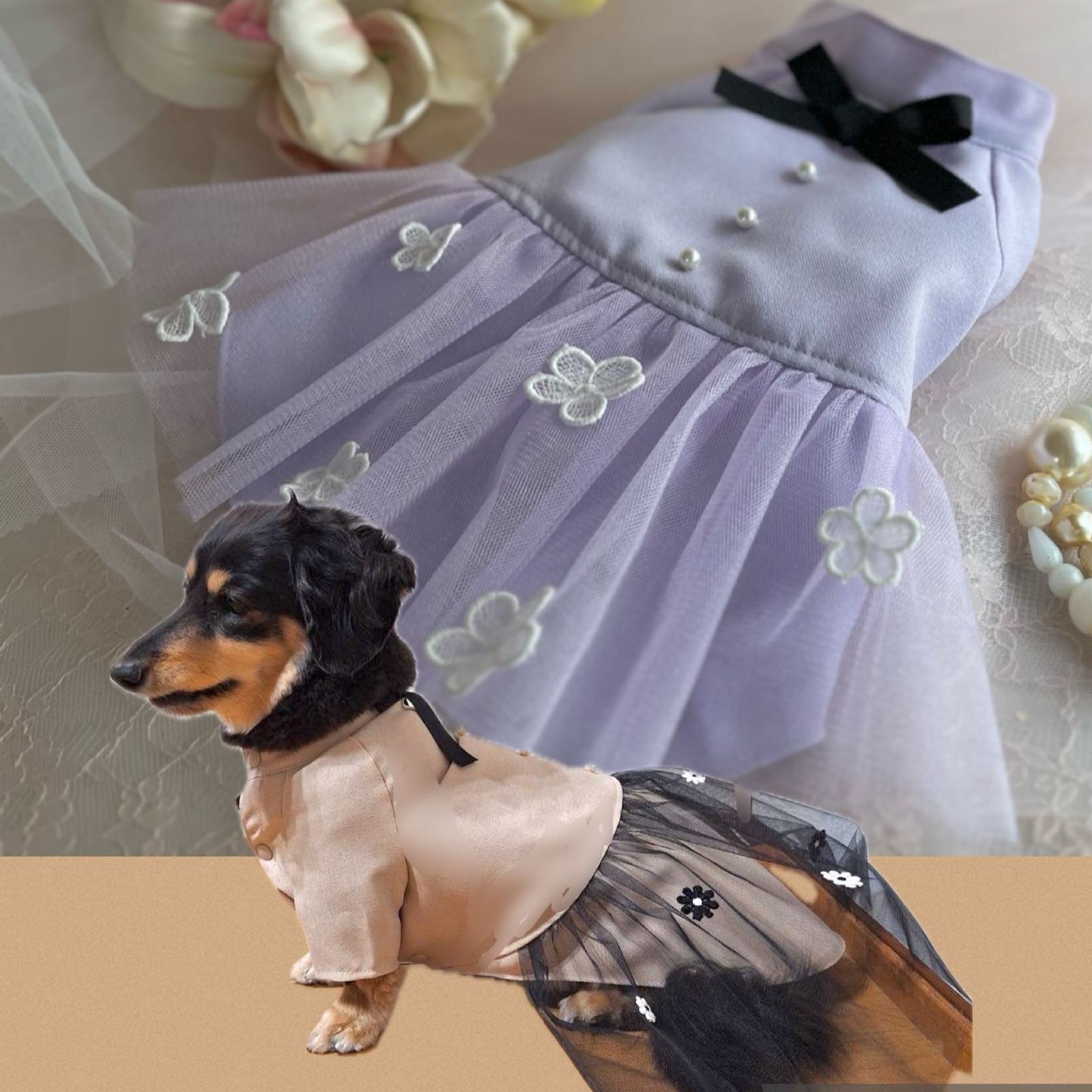 犬服 フラワードレス ワンピース ローズ ウエディング ハンドメイド