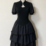🪽楽軽美涼☀️胸あきシフォンワンピ(ブラックドット)