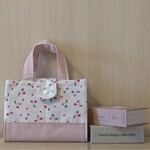 辞書カバー　辞書バッグ　さくらんぼ柄　ミストグレー×くすみピンク